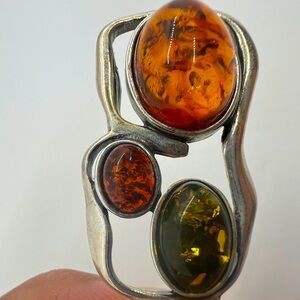 Silver and 3 color Amber Pendant
